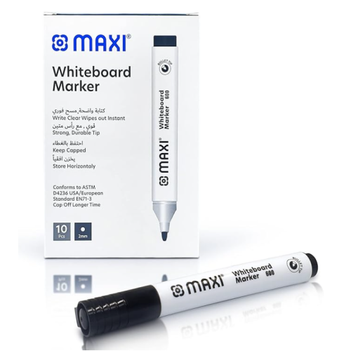 MAXI WHITE BOARD MARKER BULLET TIP BLACK 10PC BOX    