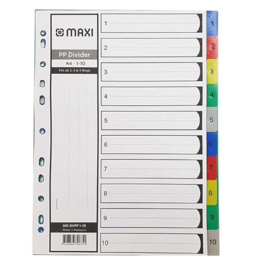 MAXI 1-10 PART COLOURED PP DIVIDER 1X30      