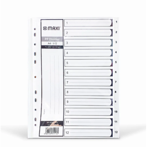 MAXI 1-12 PART GREY PP DIVIDER(1X30) MX-DVGY 1-12    
