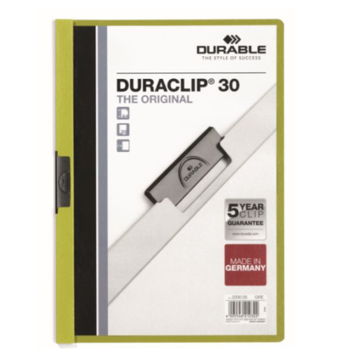 DURABLE 2200-05 DURACLIP, GREEN COLOUR, A4 SIZE, 30 SHEETS CAPACITY    