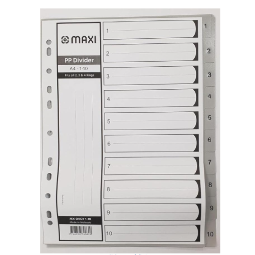 MAXI 1-10 GREY COLOR PP DIVIDER 1X30 MX-DVGY 1-10   